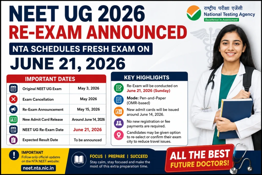 NEET UG 2026 re-exam on June 21 latest update with admit card release date and important details